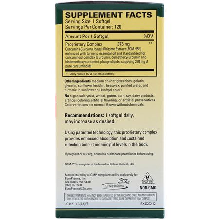 Curcumin, Gurkmeja, Antioxidanter, Kosttillskott: EuroPharma, Terry Naturally, CuraMed, 375 mg, 120 Softgels