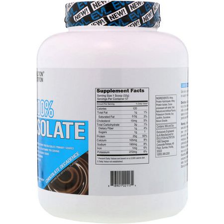 Vassleprotein, Idrottsnäring: EVLution Nutrition, 100% Isolate, Chocolate Decadence, 4 lb (1814 g)