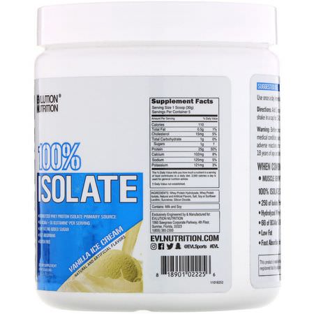 Vassleprotein, Idrottsnäring: EVLution Nutrition, 100% Isolate, Vanilla Ice Cream, 0.33 lb (150 g)