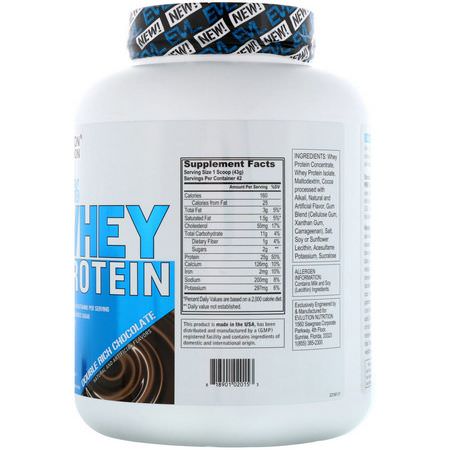 Vassleprotein, Idrottsnäring: EVLution Nutrition, 100% Whey Protein, Double Rich Chocolate, 4 lb (1814 g)