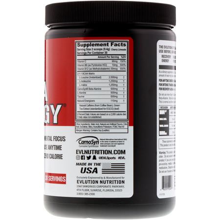 Bcaa, Aminosyror, Kosttillskott: EVLution Nutrition, BCAA Energy, Cherry Limeade, 9.9 oz (282 g)