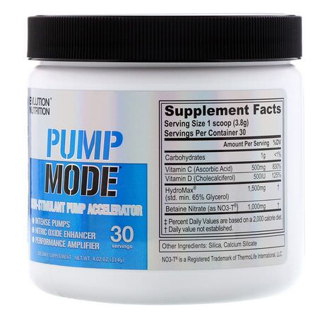Pre-Workout, Pre-Workout Supplement, Sports Nutrition: EVLution Nutrition, PumpMode, Non-Stimulant Pump Accelerator, 4.02 oz (114 g)