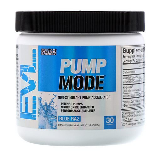 EVLution Nutrition, PumpMode, Non-Stimulant Pump Accelerator, Blue Raz, 5.9 oz (168 g) Review