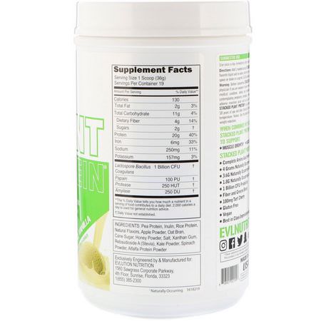 Växtbaserat, Växtbaserat Protein, Sportnäring: EVLution Nutrition, Stacked Plant Protein, Natural Vanilla, 1.5 lb (680 g)