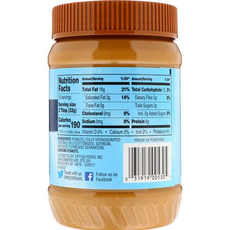 Jordnötssmör, Konserver, Pålägg, Knappar: Fifty 50, Low Glycemic Peanut Butter, Creamy, 18 oz (510 g)