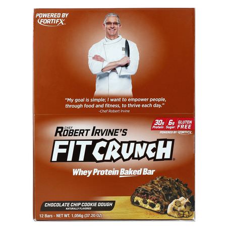 Vassleproteinstänger, Proteinstänger, Brownies, Kakor: FITCRUNCH, Whey Protein Baked Bar, Chocolate Chip Cookie Dough, 12 Bars, 3.10 oz (88 g) Each