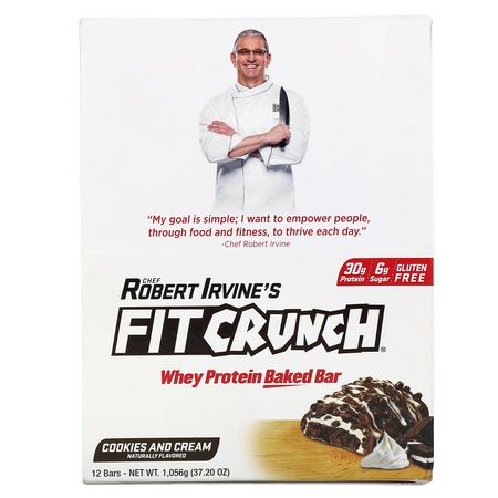 Vassleproteinstänger, Proteinstänger, Brownies, Kakor: FITCRUNCH, Whey Protein Baked Bar, Cookies and Cream, 12 Bars, 3.10 oz (88 g) Each