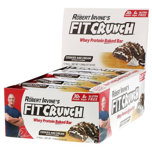 FITCRUNCH, Whey Protein Baked Bar, Cookies and Cream, 12 Bars, 3.10 oz (88 g) Each Review