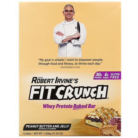 Vassleproteinstänger, Proteinstänger, Brownies, Kakor: FITCRUNCH, Whey Protein Baked Bar, Peanut Butter and Jelly, 12 Bars, 3.10 oz (88 g) Each