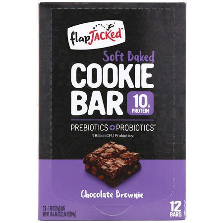 Kakor, Mellanmål, Näringsstänger: FlapJacked, Soft Baked Cookie Bar, Chocolate Brownie, 12 Bars, 1.90 oz (54 g) Each