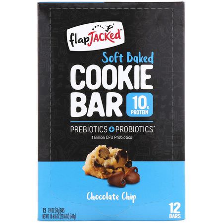 Kakor, Mellanmål, Näringsstänger: FlapJacked, Soft Baked Cookie Bar, Chocolate Chip, 12 Bars, 1.90 oz (54 g) Each