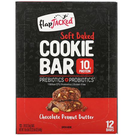 Kakor, Mellanmål, Näringsstänger: FlapJacked, Soft Baked Cookie Bar, Chocolate Peanut Butter, 12 Bars, 1.90 oz (54 g) Each