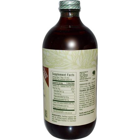 Linfrötillskott, Omegas Epa Dha, Fiskolja, Kosttillskott: Flora, Certified Organic, High Lignan Flax Oil, 17 fl oz (500 ml)
