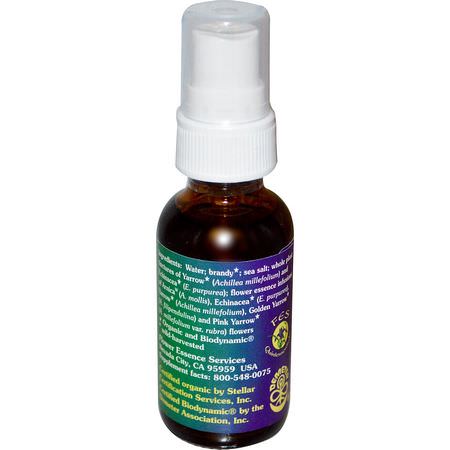 Yarrow Flower, Homeopati, Örter: Flower Essence Services, Yarrow Environmental Solution Spray, 1 fl oz (30 ml)