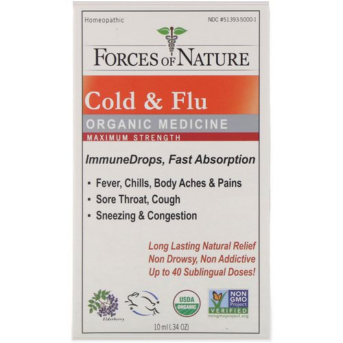 Forces of Nature, Cold & Flu, Organic Medicine, ImmuneDrops, Maximum Strength, 0.34 oz (10 ml) Review