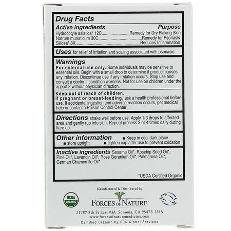 Homeopati, Örter, Psoriasis, Hudbehandling: Forces of Nature, Psoriasis Relief, 0.37 oz (11 ml)