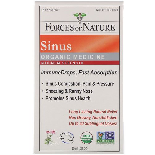 Forces of Nature, Sinus, Organic Medicine, ImmuneDrops, Maximum Strength, 0.34 oz (10 ml) Review