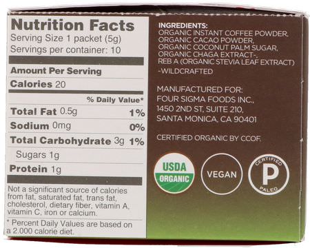 Kakao, Dricka Choklad, Drycker: Four Sigmatic, Mushroom Mocha Mix, Sweet + Coffee, 10 Packets, 0.18 oz (5 g) Each