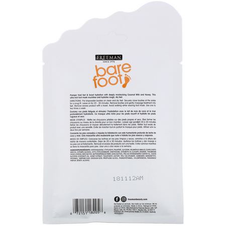 Fotvård, Bad: Freeman Beauty, Bare Foot, Intensive Hydrating, Foot Mask with Disposable Booties, Coconut Milk & Honey, 1 Single Use Pair