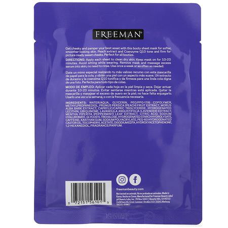 Bath: Freeman Beauty, Cheeky Butt Sheet Mask, Smoothing + Toning, 1 Pair, 1.35 fl oz (40 ml)