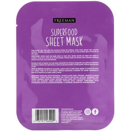 Anti-Aging Masks, Peels, Face Masks, Beauty: Freeman Beauty, Superfood Sheet Mask, Anti-Aging Artichoke, 1 Mask, 0.84 fl oz (25 ml)