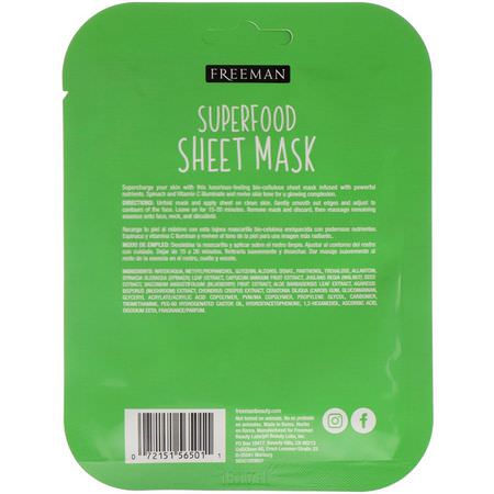 Ljusare Masker, Skal, Ansiktsmasker, Skönhet: Freeman Beauty, Superfood Sheet Mask, Brightening Spinach, 1 Mask