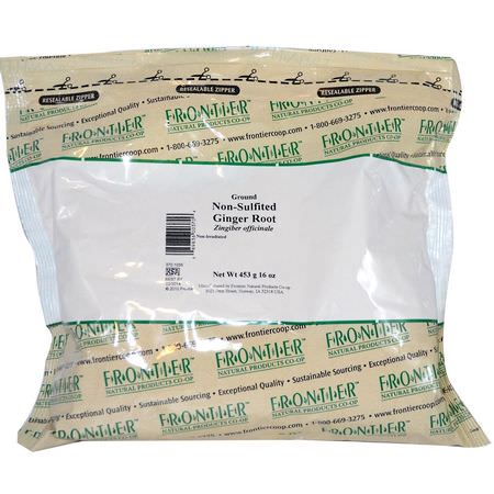 Ingefära Kryddor, Örter: Frontier Natural Products, Ground Non-Sulfited Ginger Root, 16 oz (453 g)