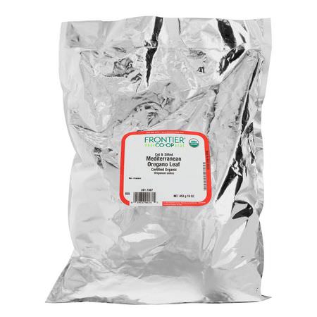 Oregano-Kryddor, Örter: Frontier Natural Products, Organic Cut & Sifted Mediterranean Oregano Leaf, 16 oz (453 g)