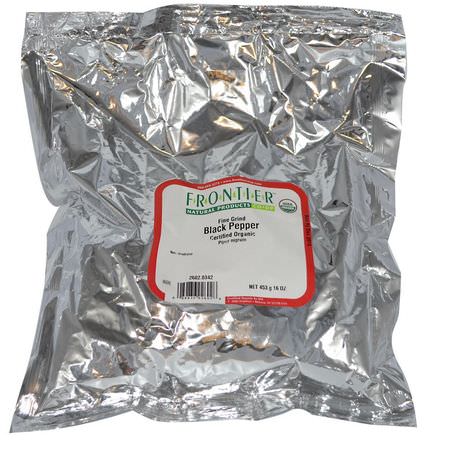 Peppar, Kryddor, Örter: Frontier Natural Products, Organic Fine Grind Black Pepper, 16 oz (453 g)