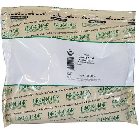 Kummin, Kryddor, Örter: Frontier Natural Products, Organic Ground Cumin Seed, 16 oz (453 g)