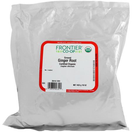 Ingefära Kryddor, Örter: Frontier Natural Products, Organic Ground Ginger Root, 16 oz (453 g)