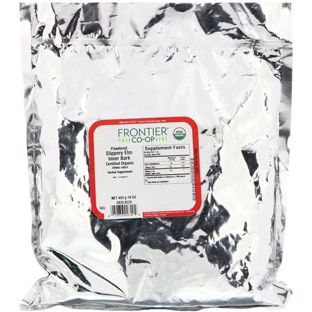 Slippery Elm, Homeopati, Örter: Frontier Natural Products, Organic Powdered Slippery Elm Inner Bark, 16 oz (453 g)