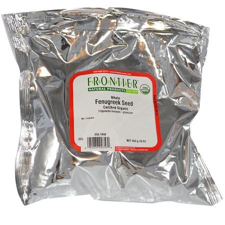Kryddor, Bukhornskrot, Homeopati, Örter: Frontier Natural Products, Organic Whole Fenugreek Seed, 16 oz (453 g)