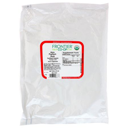 Psyllium Husk, Fiber, Digestion, Supplements: Frontier Natural Products, Organic Whole Psyllium Husk, 16 oz (453 g)