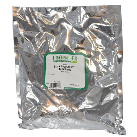 Peppar, Kryddor, Örter: Frontier Natural Products, Whole Black Peppercorns Tellicherry, 16 oz (453 g)