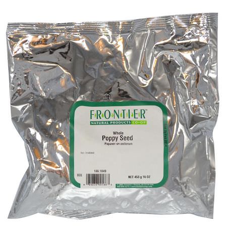 Vallmo, Kryddor, Örter: Frontier Natural Products, Whole Poppy Seed, 16 oz (453 g)