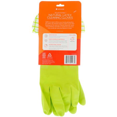 Diskmedel, Rengöring, Hem: Full Circle, Splash Patrol, Natural Latex Cleaning Gloves, M/L, Green, 1 Pair