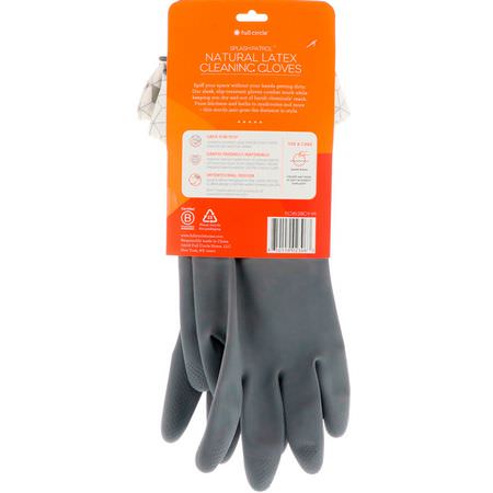 Diskmedel, Rengöring, Hem: Full Circle, Splash Patrol, Natural Latex Cleaning Gloves, Size S/M, Grey, 1 Pair