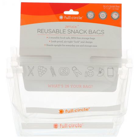 Containers, Food Storage, Housewares, Home: Full Circle, ZipTuck, Reusable Snack Bags, Clear, 2 Bags