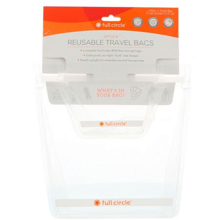 Containers, Food Storage, Housewares, Home: Full Circle, ZipTuck, Reusable Travel Bags, Clear, 1 Mini + 1 Travel