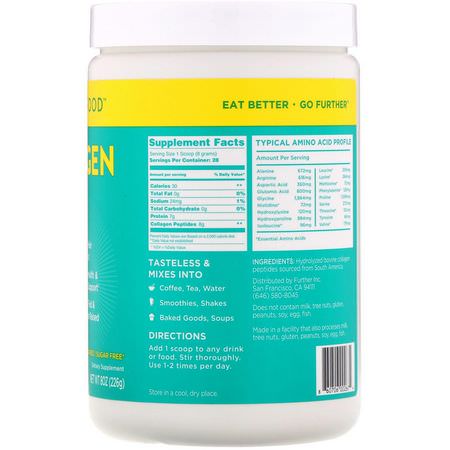 Kollagentillskott, Fog, Ben, Kosttillskott: Further Food, Collagen Peptides, Pure Protein Powder, Unflavored, 8 oz (226 g)