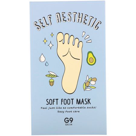 Fotvård, K-Beauty, Bad: G9skin, Self Aesthetic, Soft Foot Mask, 5 Masks, 0.40 fl oz (12 ml)
