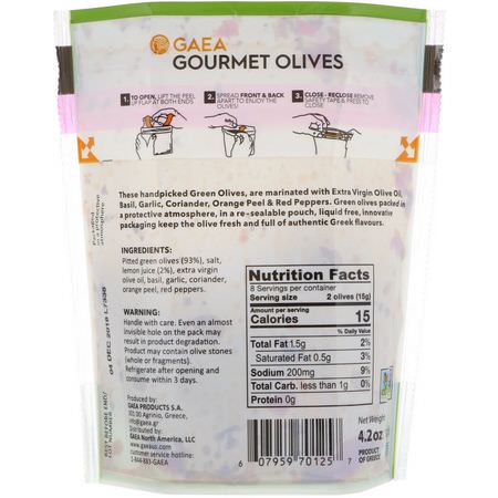 Oliver, Superfood: Gaea, Gourmet Olives, Marinated Pitted Green Olives, 4.2 oz (120 g)