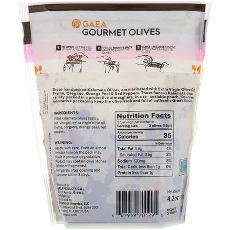 Oliver, Superfood: Gaea, Gourmet Olives, Marinated Pitted Kalamata Olives, 4.2 oz (120 g)