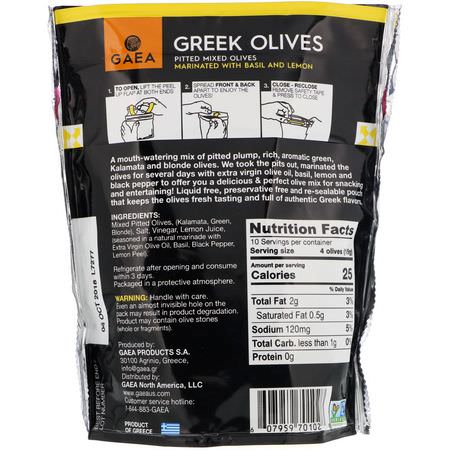 Oliver, Superfood: Gaea, Greek Olives, Pitted Mixed Olives, Marinated With Basil and Lemon, 5.3 oz (150 g)
