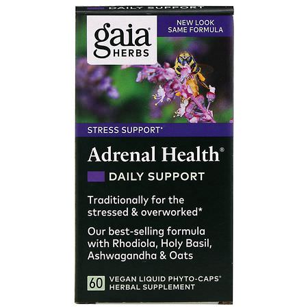 Stress, Binjurar, Kosttillskott: Gaia Herbs, Adrenal Health, Daily Support, 60 Vegan Liquid Phyto-Caps