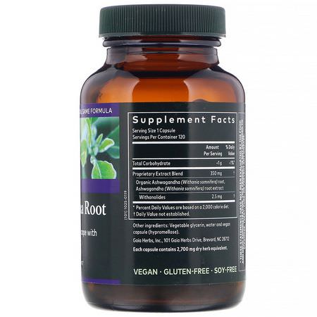 Stress, Ashwagandha, Adaptogens, Homeopati: Gaia Herbs, Ashwagandha Root, 120 Vegan Liquid Phyto-Caps
