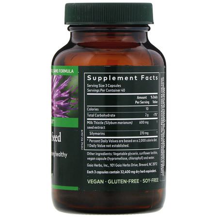 Lever, Kosttillskott, Mjölktistel Silymarin, Homeopati: Gaia Herbs, Milk Thistle Seed, 120 Vegan Liquid Phyto-Caps