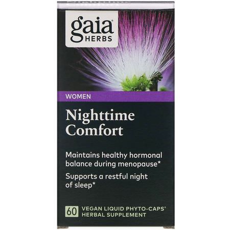 Sömn, Kosttillskott: Gaia Herbs, Nighttime Comfort for Women, 60 Vegan Liquid Phyto-Caps