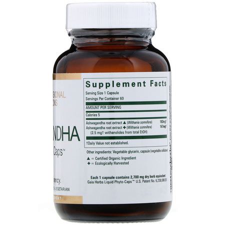 Ashwagandha, Adaptogens, Homeopati, Örter: Gaia Herbs Professional Solutions, Ashwagandha, 60 Liquid-Filled Capsules